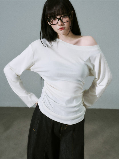 LOST FOREST - White Lyocell-Wool One-Shoulder Long Sleeve Top