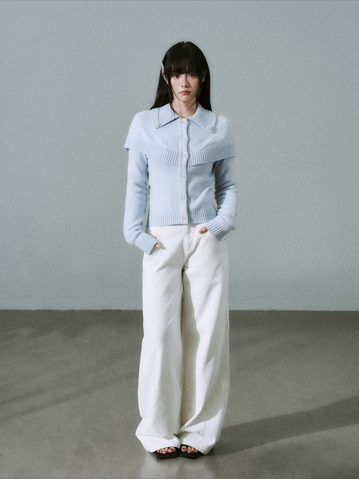 LOST FOREST - Milk Blue Cashmere-Wool Cape Cardigan Sweater