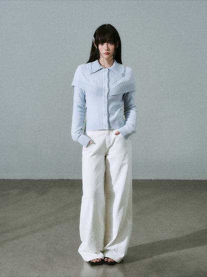 LOST FOREST - Milk Blue Cashmere-Wool Cape Cardigan Sweater