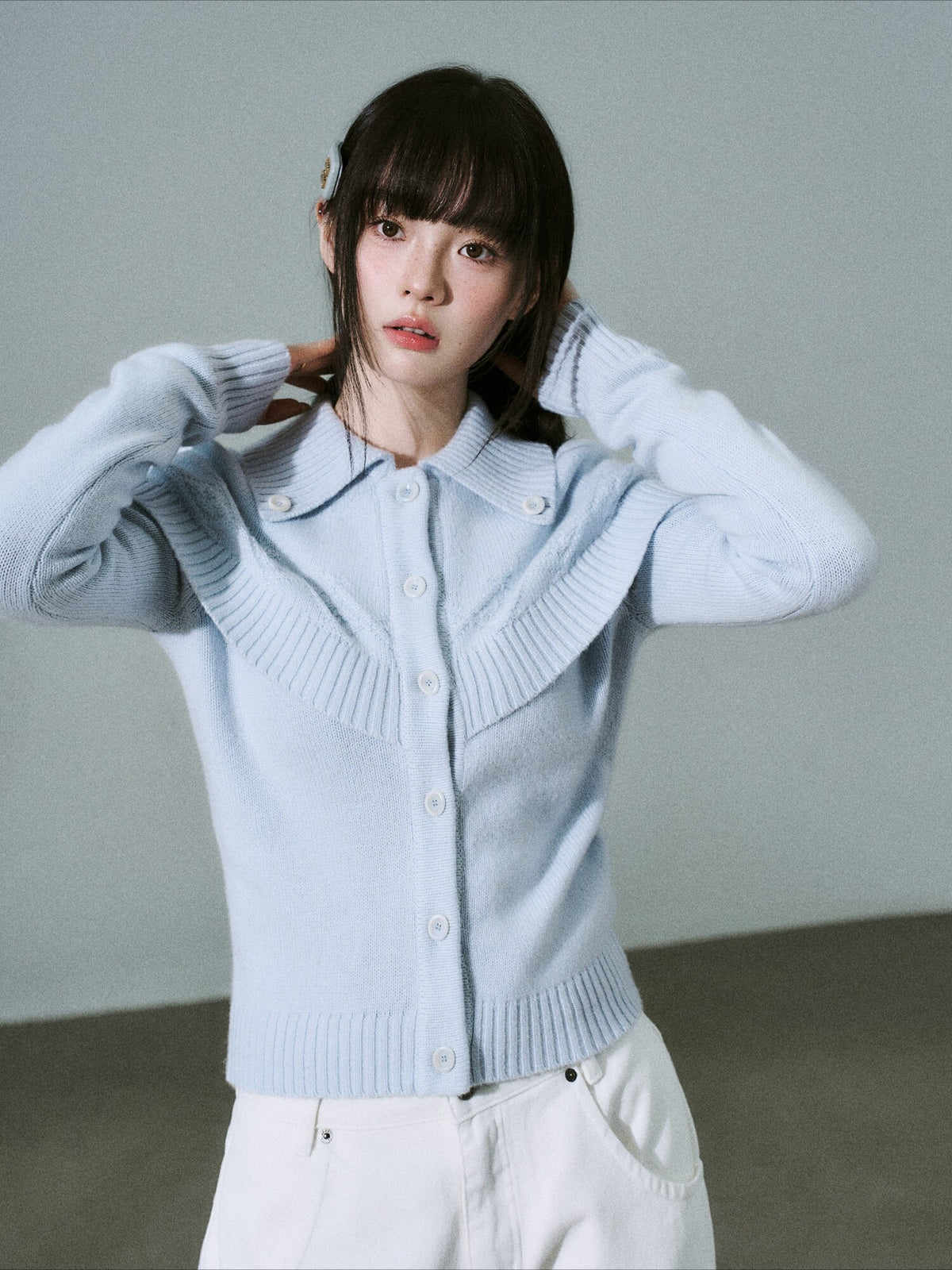 LOST FOREST - Milk Blue Cashmere-Wool Cape Cardigan Sweater