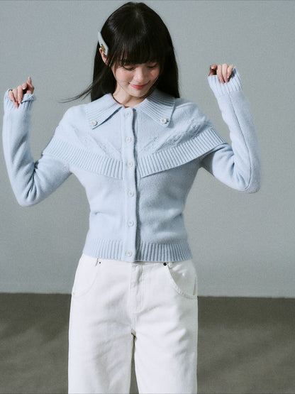 LOST FOREST - Milk Blue Cashmere-Wool Cape Cardigan Sweater