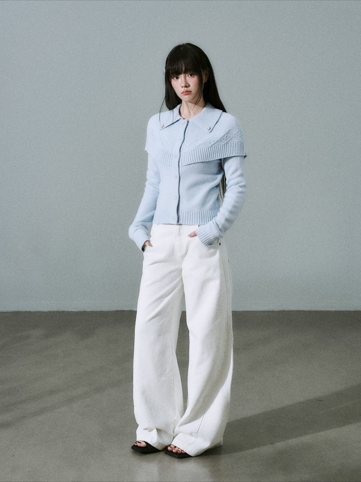 LOST FOREST - Milk Blue Cashmere-Wool Cape Cardigan Sweater