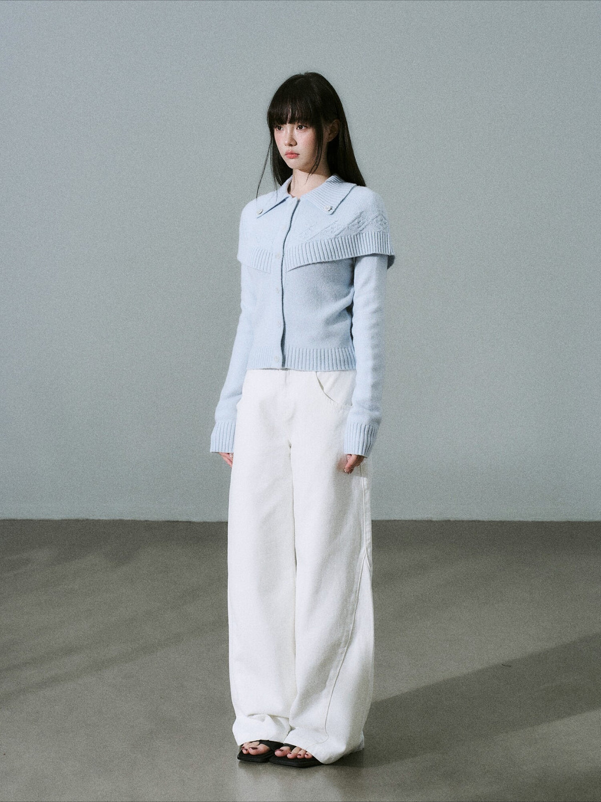 LOST FOREST - Milk Blue Cashmere-Wool Cape Cardigan Sweater