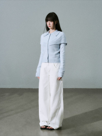 LOST FOREST - Milk Blue Cashmere-Wool Cape Cardigan Sweater