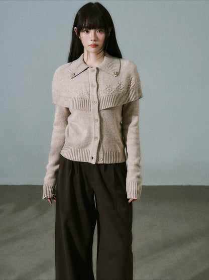 LOST FOREST - Mixed Beige Coffee Cashmere-Wool Cape Cardigan Sweater