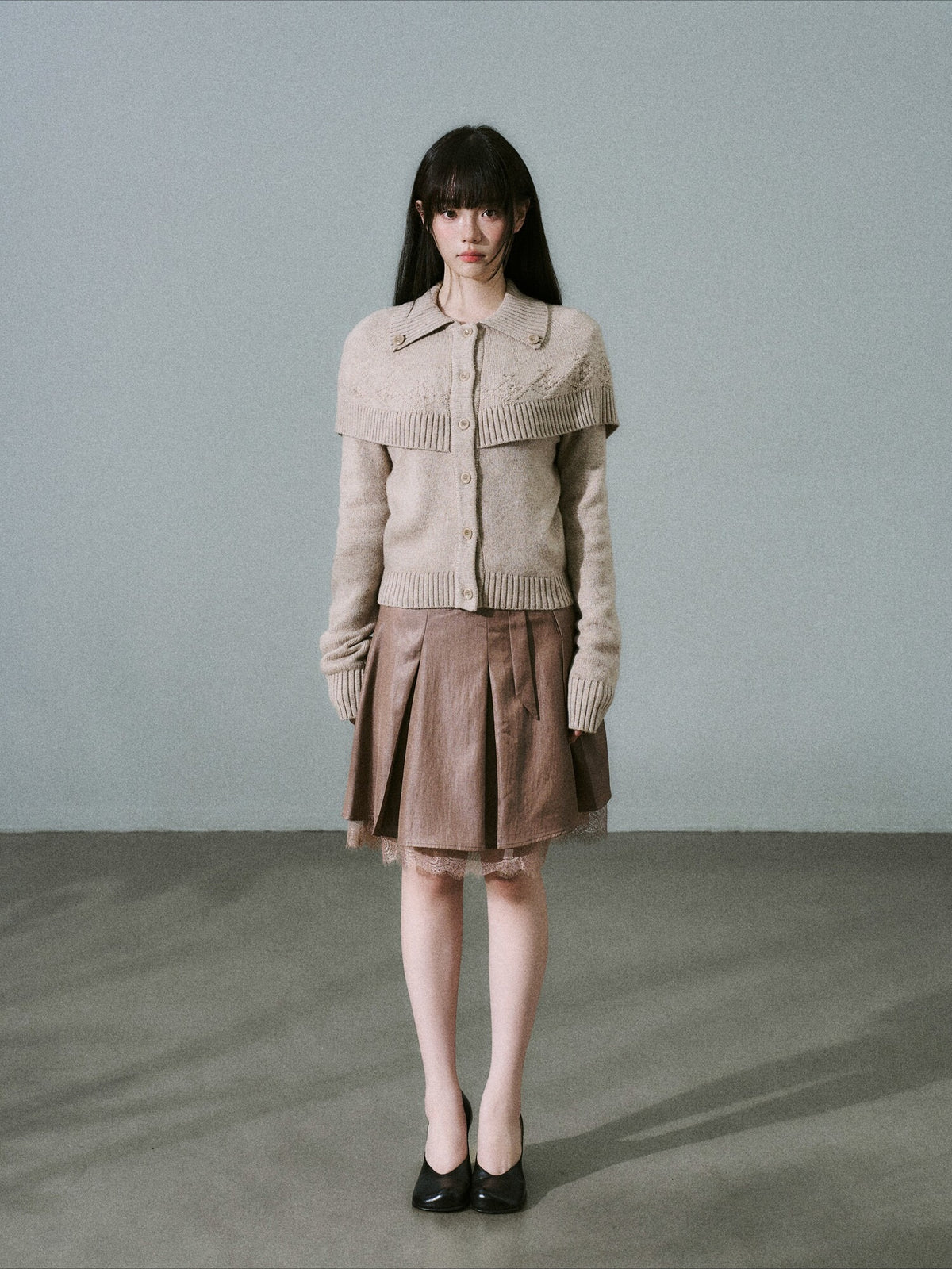 LOST FOREST - Mixed Beige Coffee Cashmere-Wool Cape Cardigan Sweater