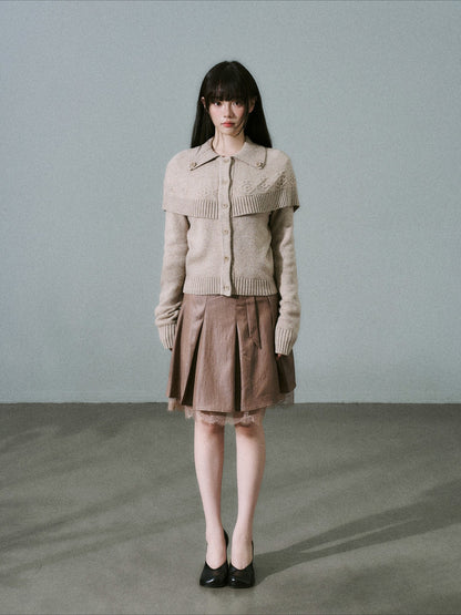 LOST FOREST - Mixed Beige Coffee Cashmere-Wool Cape Cardigan Sweater
