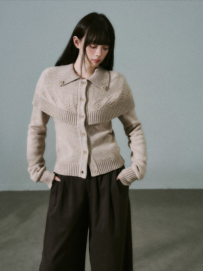 LOST FOREST - Mixed Beige Coffee Cashmere-Wool Cape Cardigan Sweater