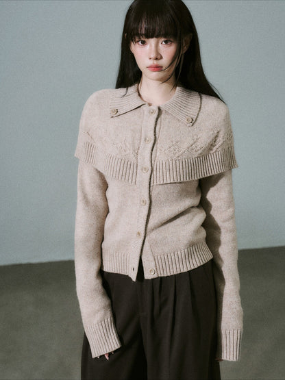 LOST FOREST - Mixed Beige Coffee Cashmere-Wool Cape Cardigan Sweater