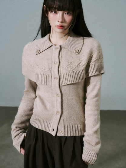 LOST FOREST - Mixed Beige Coffee Cashmere-Wool Cape Cardigan Sweater