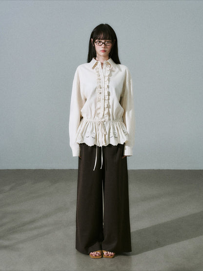 LOST FOREST - Natural Lyocell Cotton Laser-Embroidered Ruffle Shirt
