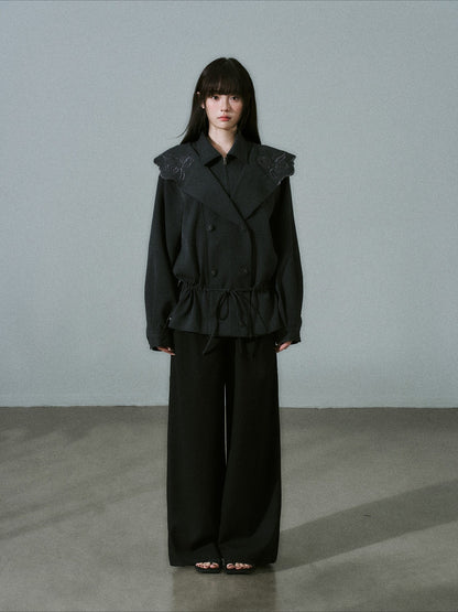 LOST FOREST - Deep Gray Embroidered Collar Lyocell-Wool Jacket