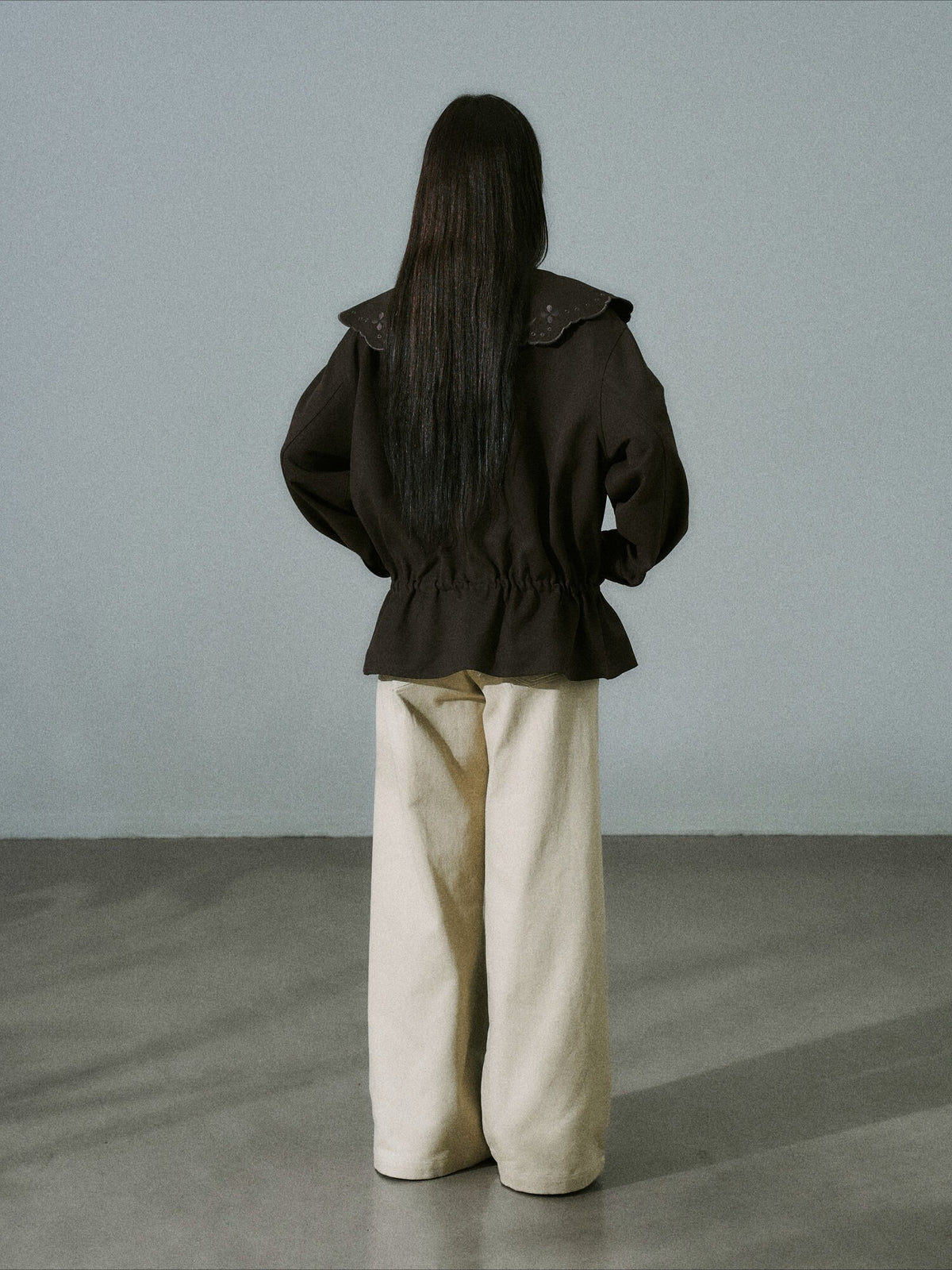 LOST FOREST - Deep Brown Embroidered Collar Lyocell-Wool Jacket