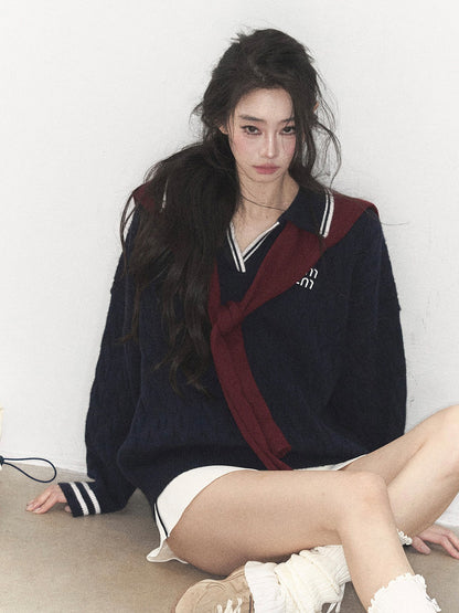 AOMALM - "Navy in Negative Space" Navy Academy-Style Knit Two-Piece Set