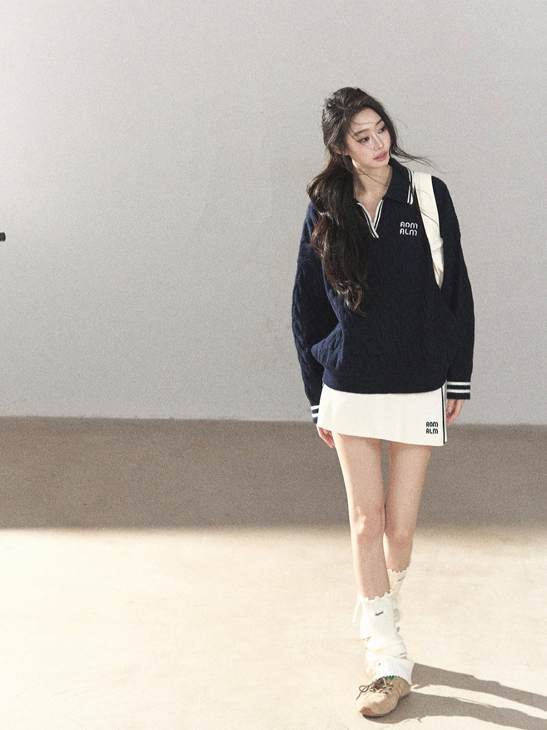 AOMALM - "Navy in Negative Space" Navy Academy-Style Knit Two-Piece Set