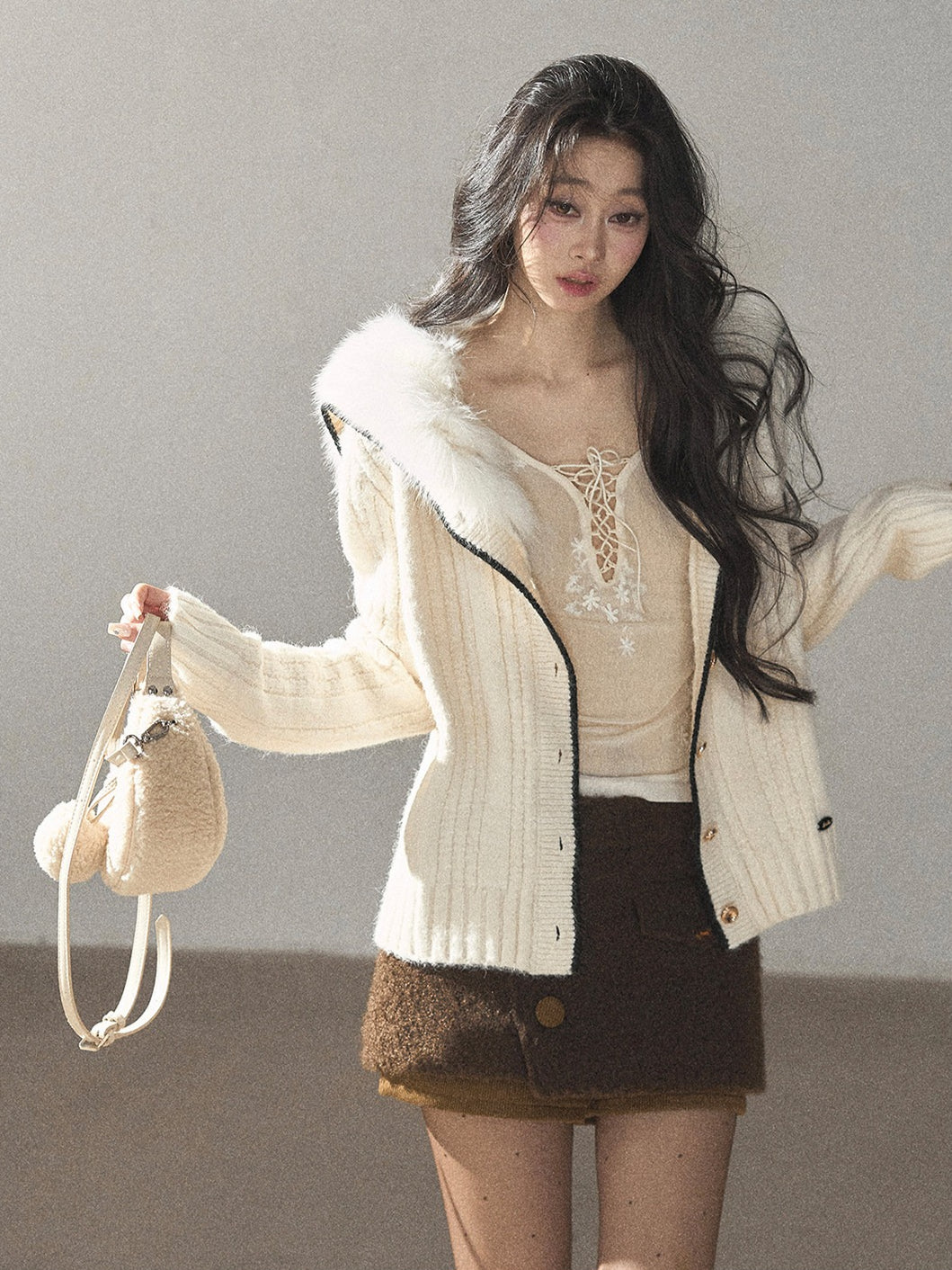 AOMALM - "Wrapped in the Evening Breeze" Milk Rice White Sailor-Collar Wool-Blend Knit Sweater