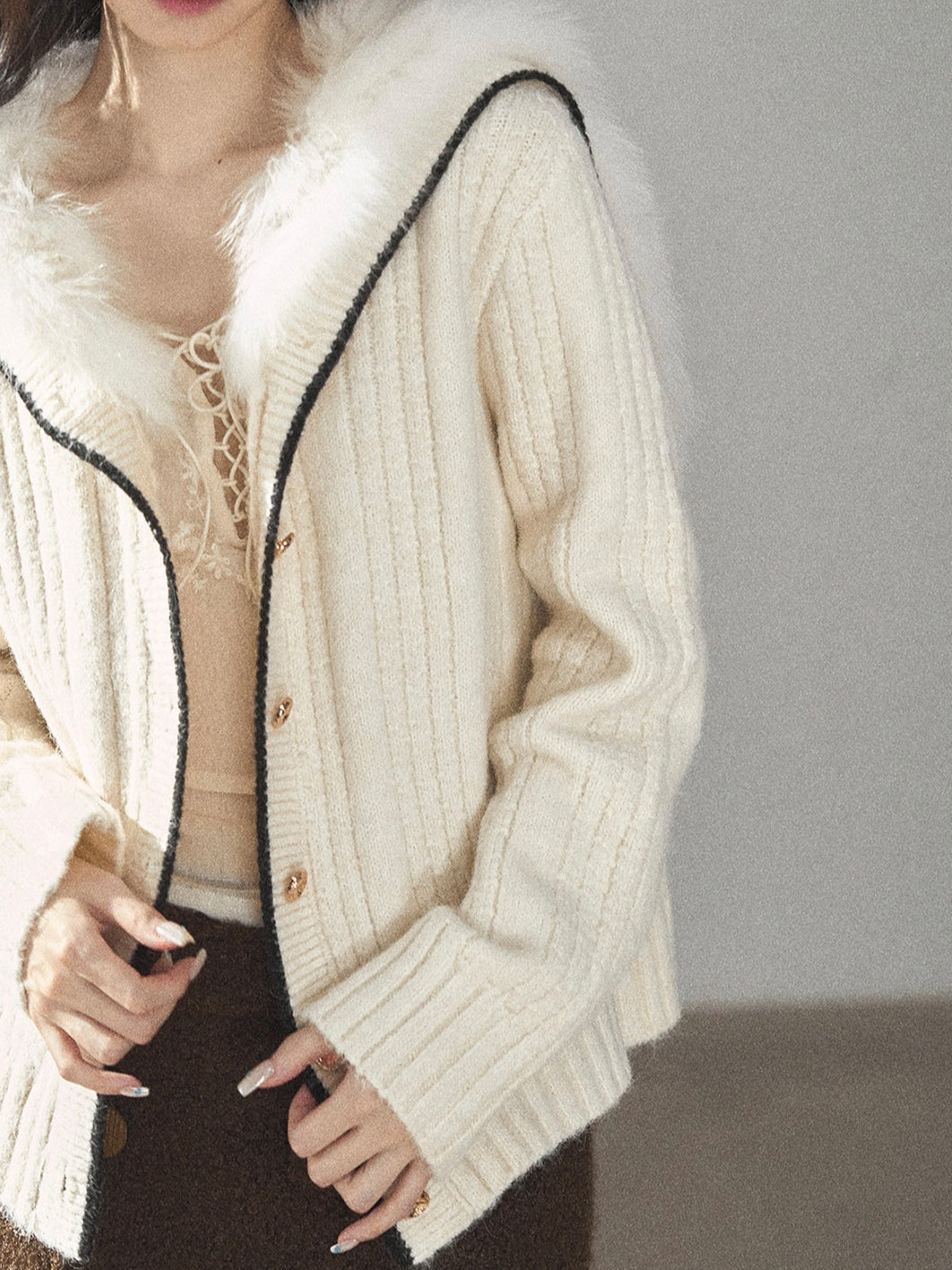 AOMALM - "Wrapped in the Evening Breeze" Milk Rice White Sailor-Collar Wool-Blend Knit Sweater