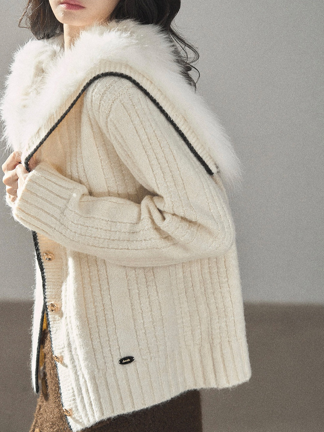 AOMALM - "Wrapped in the Evening Breeze" Milk Rice White Sailor-Collar Wool-Blend Knit Sweater