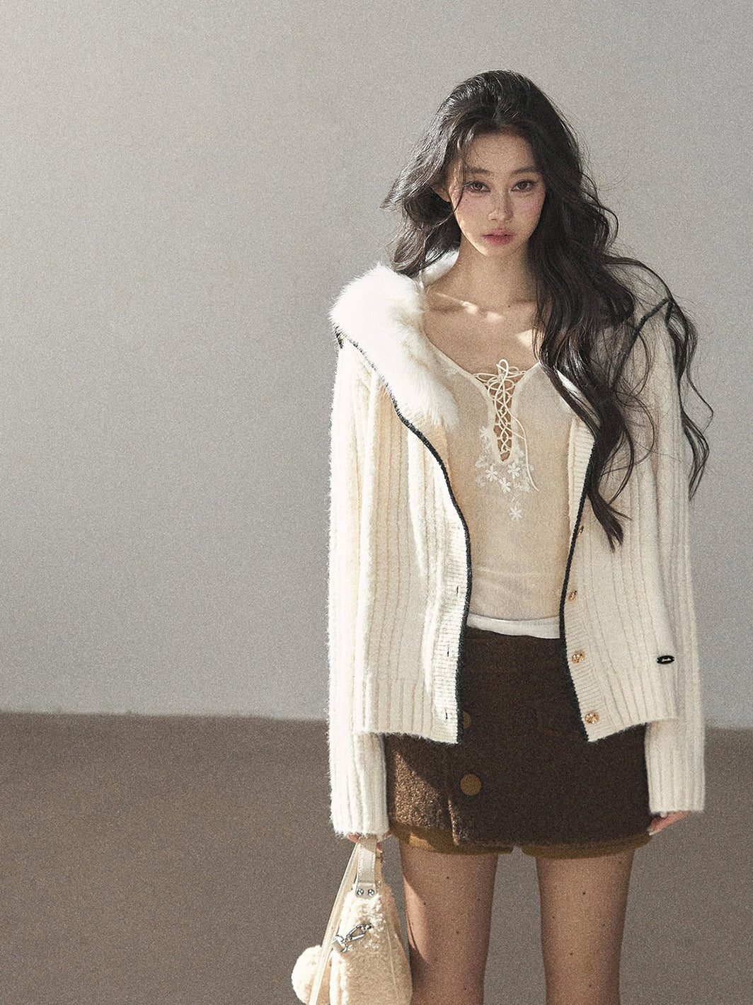 AOMALM - "Wrapped in the Evening Breeze" Milk Rice White Sailor-Collar Wool-Blend Knit Sweater
