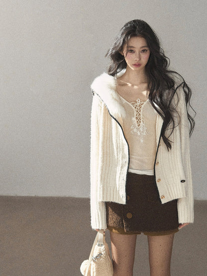 AOMALM - "Wrapped in the Evening Breeze" Milk Rice White Sailor-Collar Wool-Blend Knit Sweater