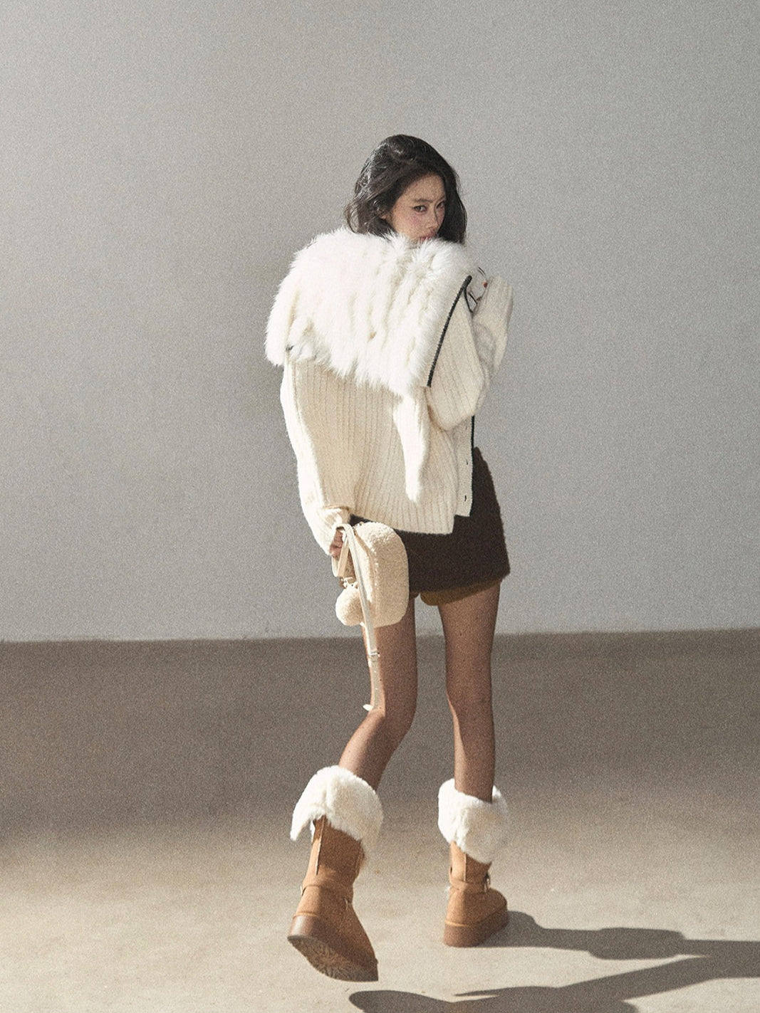 AOMALM - "Wrapped in the Evening Breeze" Milk Rice White Sailor-Collar Wool-Blend Knit Sweater