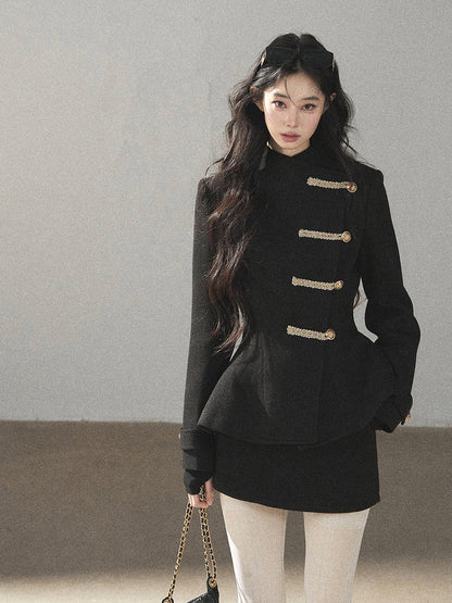 AOMALM - Quiet Black Fitted Fish-Tail Jacket & A-Line Skort Set