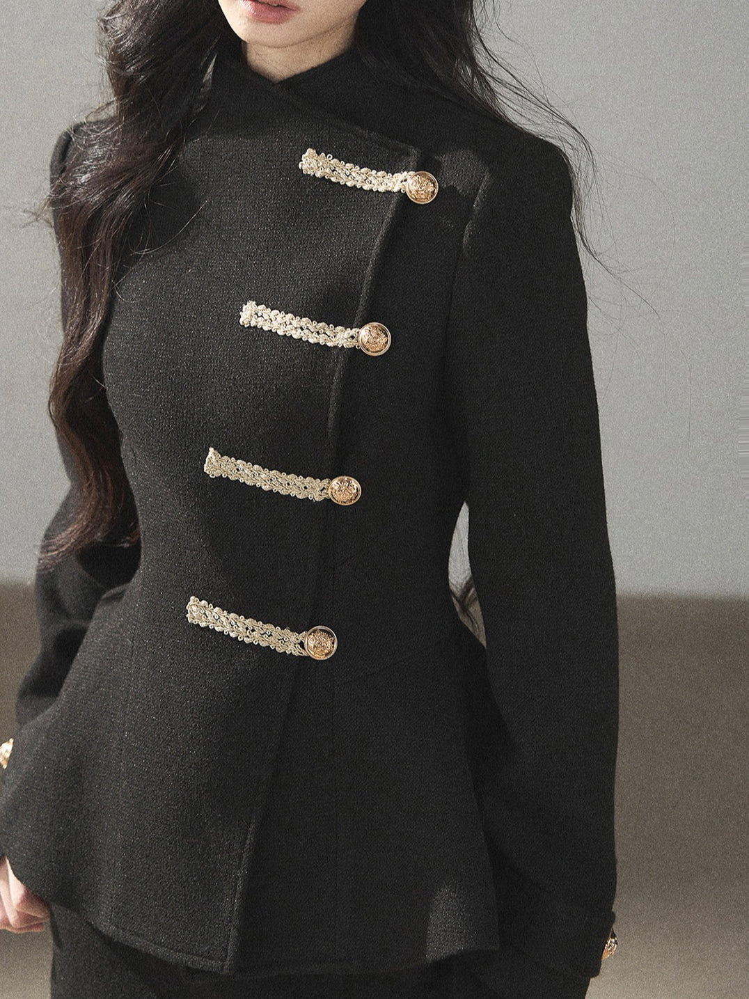 AOMALM - Quiet Black Fitted Fish-Tail Jacket & A-Line Skort Set