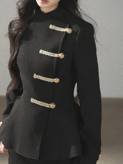 AOMALM - Quiet Black Fitted Fish-Tail Jacket & A-Line Skort Set