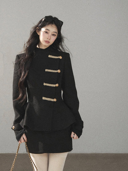 AOMALM - Quiet Black Fitted Fish-Tail Jacket & A-Line Skort Set