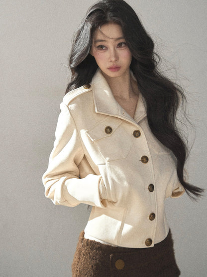AOMALM - "The Grace of Restraint" Dutch Cheese Faux-Suede Cropped Coat