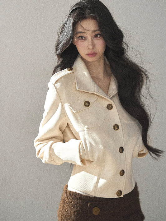 AOMALM - "The Grace of Restraint" Dutch Cheese Faux-Suede Cropped Coat