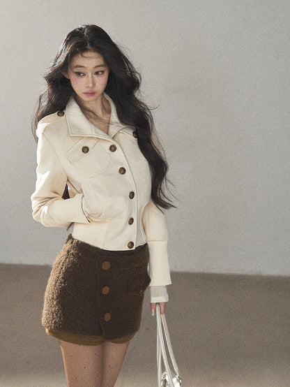 AOMALM - "The Grace of Restraint" Dutch Cheese Faux-Suede Cropped Coat