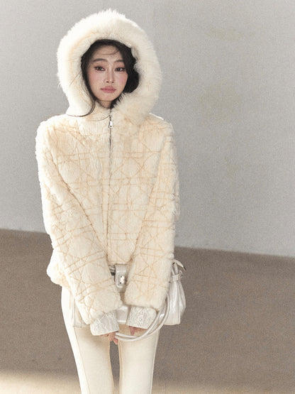 AOMALM - Cloud White Rabbit Fur Cropped Coat