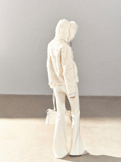 AOMALM - Cloud White Rabbit Fur Cropped Coat