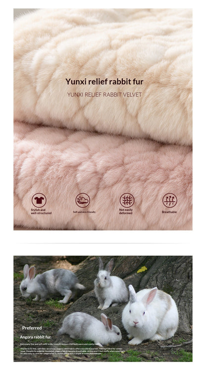 AOMALM - Cloud White Rabbit Fur Cropped Coat