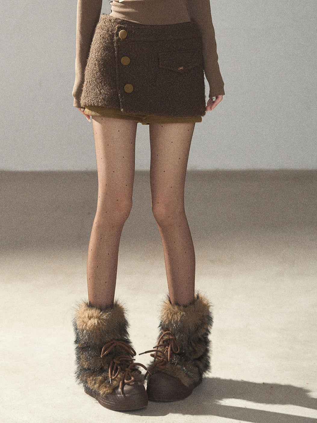 AOMALM - Roasted Pecan Low-Rise Wool-Look Skort