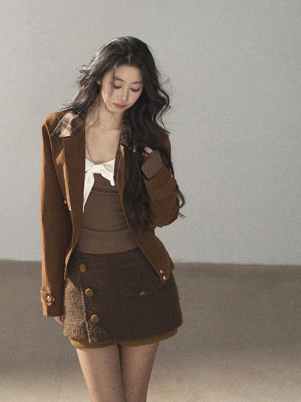 AOMALM - Roasted Pecan Low-Rise Wool-Look Skort