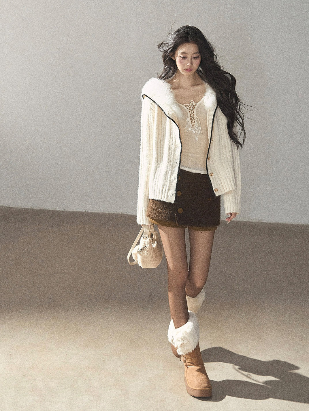 AOMALM - Roasted Pecan Low-Rise Wool-Look Skort