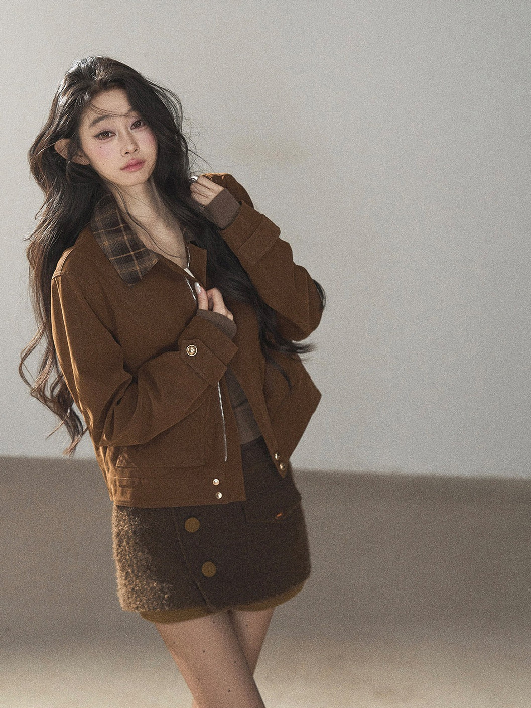 AOMALM - Roasted Pecan Low-Rise Wool-Look Skort