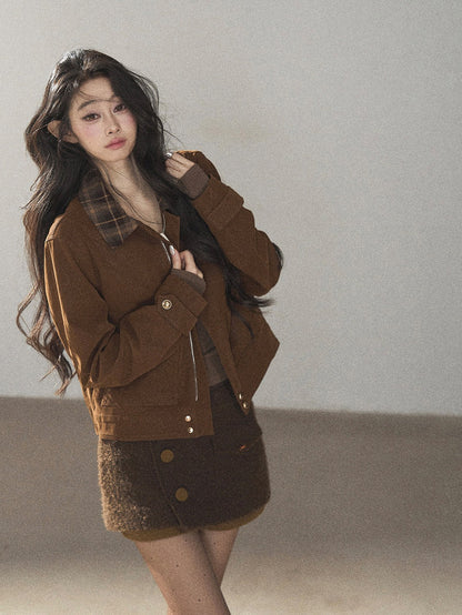 AOMALM - Roasted Pecan Low-Rise Wool-Look Skort