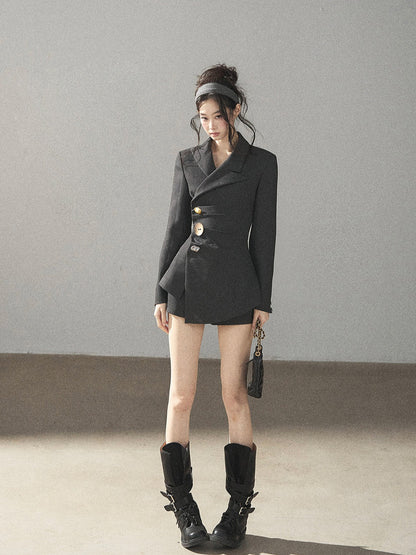AOMALM - Deep Slate Gray Tailored Blazer & Shorts Set