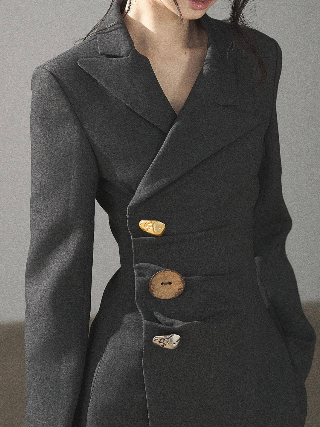 AOMALM - Deep Slate Gray Tailored Blazer & Shorts Set
