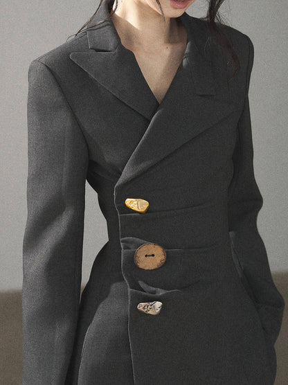 AOMALM - Deep Slate Gray Tailored Blazer & Shorts Set