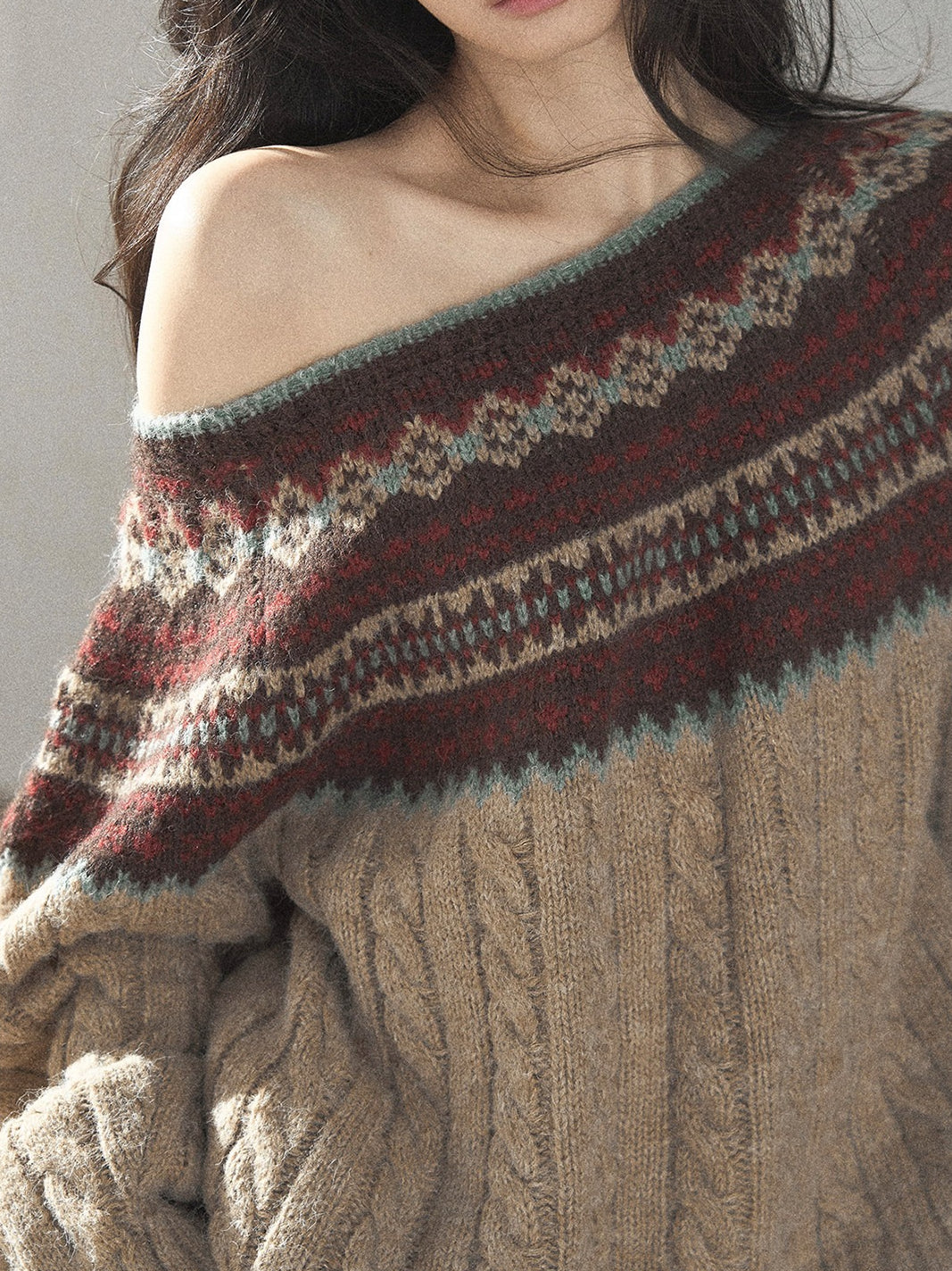 AOMALM - Mocha Musk Fair Isle Wool-Blend Sweater