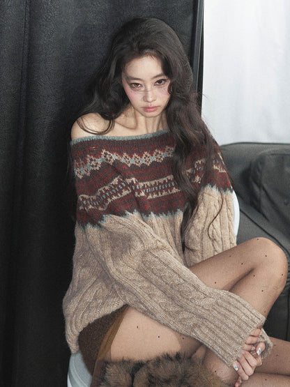 AOMALM - Mocha Musk Fair Isle Wool-Blend Sweater