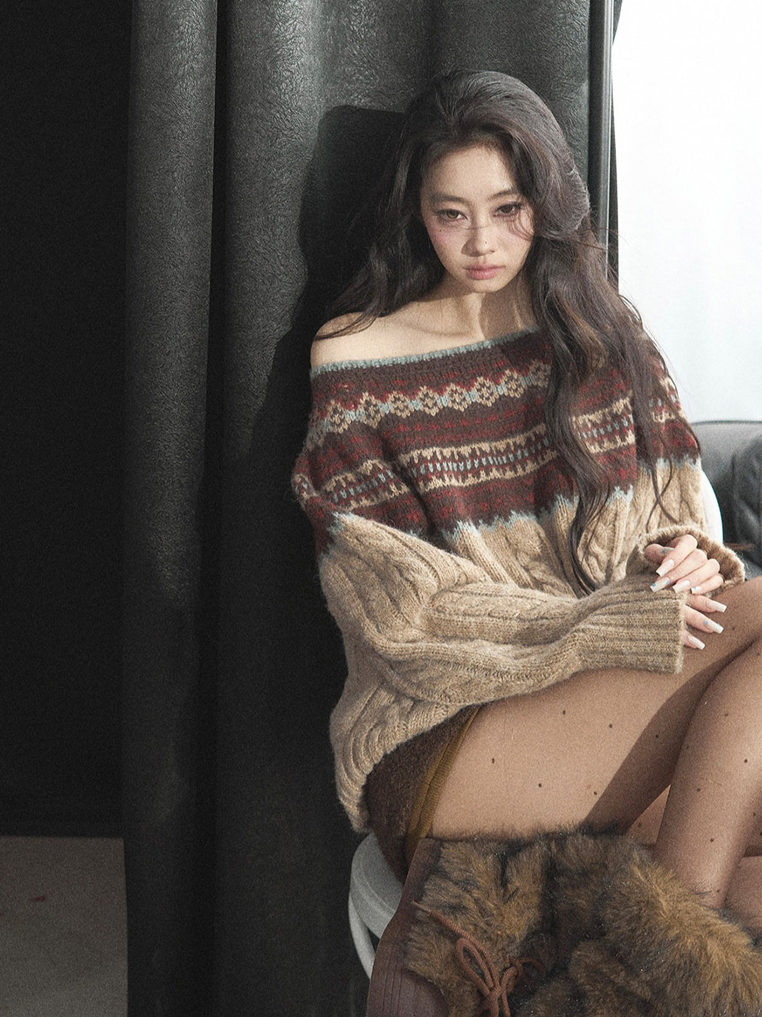 AOMALM - Mocha Musk Fair Isle Wool-Blend Sweater