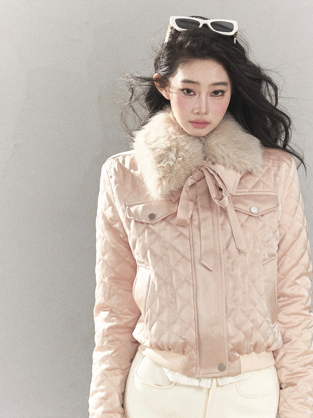 AOMALM - Cinnamon Pink 90% White Duck Down Cropped Puffer Jacket