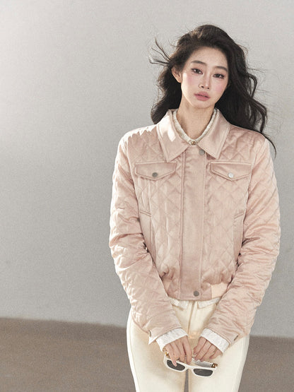 AOMALM - Cinnamon Pink 90% White Duck Down Cropped Puffer Jacket