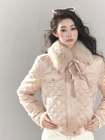 AOMALM - Cinnamon Pink 90% White Duck Down Cropped Puffer Jacket