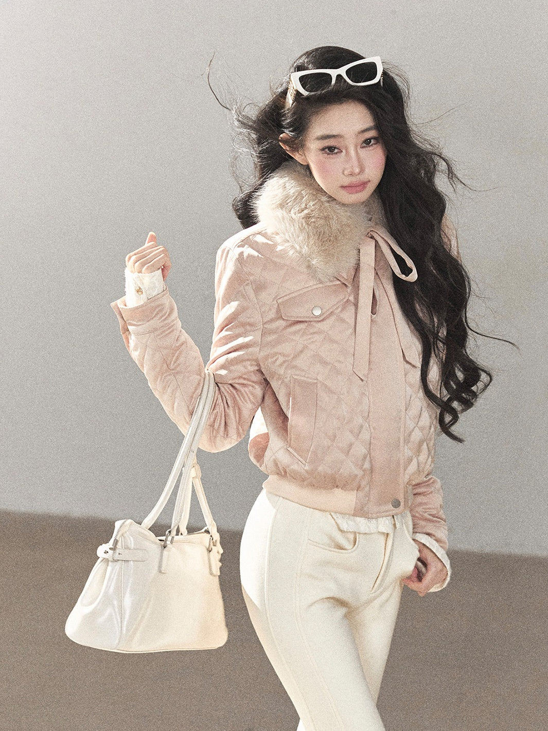 AOMALM - Cinnamon Pink 90% White Duck Down Cropped Puffer Jacket
